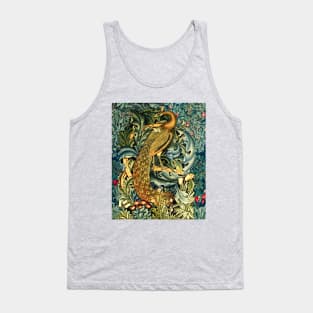 GREENERY, FOREST ANIMALS ,PEACOCK WITH ACANTHUS LEAVES Blue Green Floral Tank Top